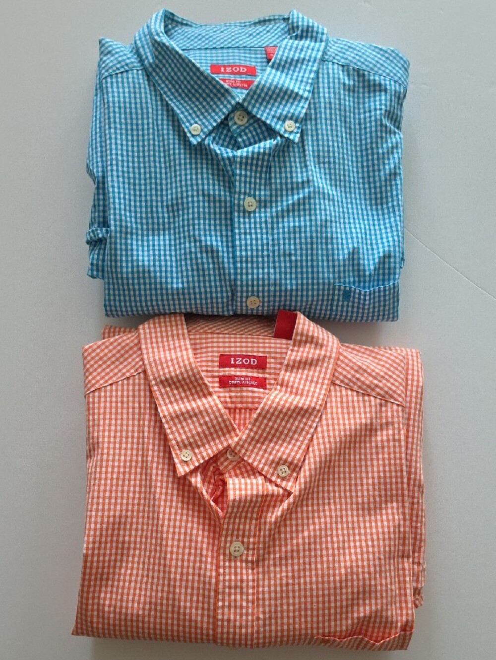 Izod Teal and White & Orange and White Gingham Button-Down Long Sleeve Bundle